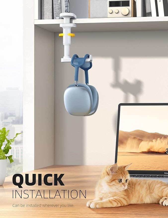 Lamicall Headphone Stand, Headset Holder - [2025 Upgarded] 360° Rotating Headphone Hanger, Earphone Holder Hook Mount Clamp Under Desk for Airpods Max, Sennheiser, More, White