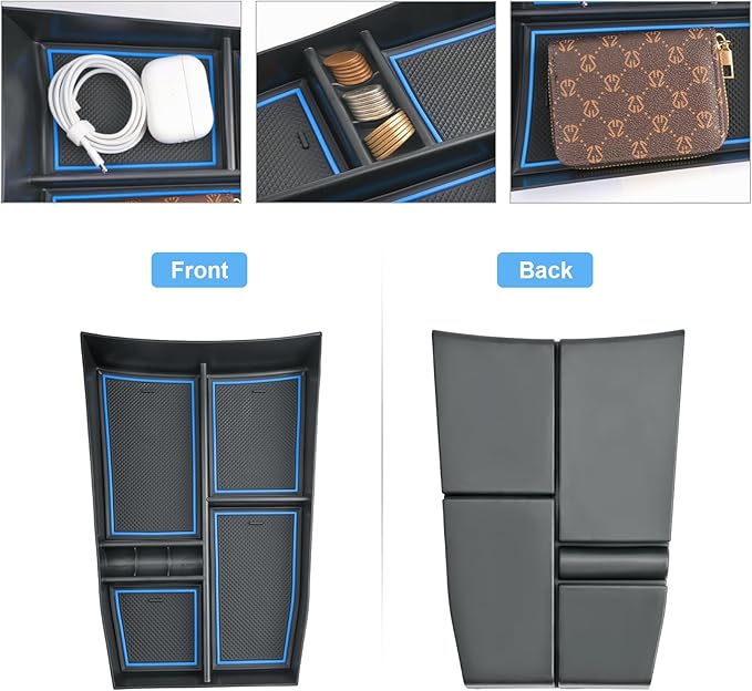 2021-2026 Rogue Center Console Organizer Lower, for Nissan Rogue (S/SV/SL/Platinum/Rock Creek/Dark Armor), Durable ABS &Anti-Slip Rubber Console Tray Insert 2026 2025 Rogue Accessories (Blue)