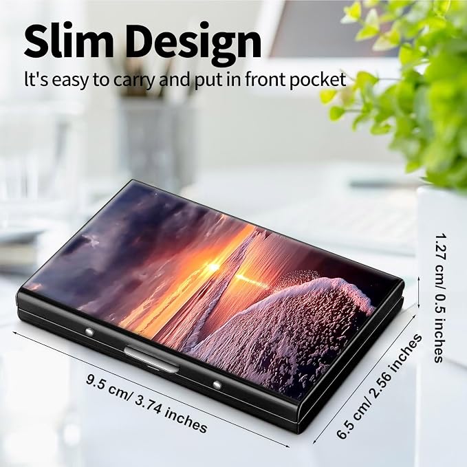 Metal Wallet for Women Men Girls, RFID Blocking Slim Aluminum Credit Card Holder, Mini Travel Wallet with Hard Shell, Lightweight ID & Business Card Case,Sea Beachs