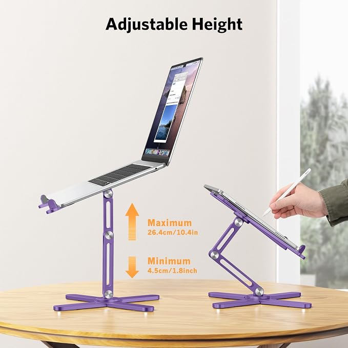 OMOTON 360° Rotating Laptop Stand Riser for Desk, Ergonomic Foldable Computer Stand Adjustable Height Angles for Collaborative Work, Easy Storage Fit Macbooks,All Laptops up to 16 inches, Purple