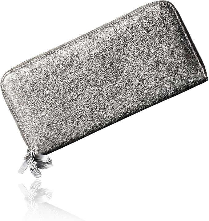 VOICE Align type Long wallet Leather made by NEW LIFE in Italy Cowhide ART.Chic Women's Elegant and easy to use Vertical card case In gift box (Silver)