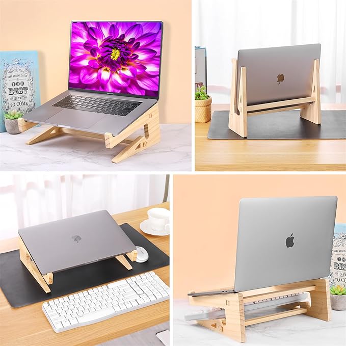 Wood Laptop Stand,Universal Computer Stands for Desk,Vertical Laptop Holder for MacBook Pro, Wooden Laptop Riser for MacBook Air, Dell, HP, Lenovo Compatible with 13.3 to 17.3 Inches All Laptops