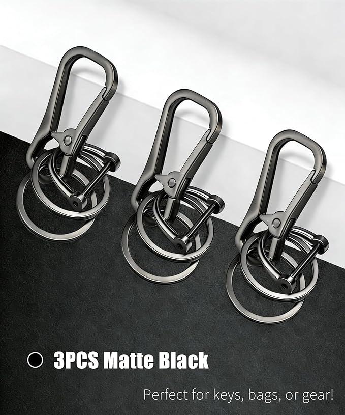 Metal Keychain Clip with Key Rings and D Ring, Heavy Duty Carabiner Key Chain Hook Holder for Car Home Keys