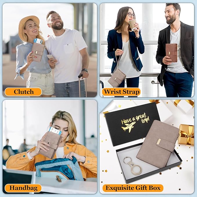 HUANLANG Passport Holder with Airtag for Women/Men, Airtag Passport Wallet for Travel Leather Passport Holder RFID Blocking,Travel Passport Walelt with Credit Card Holder