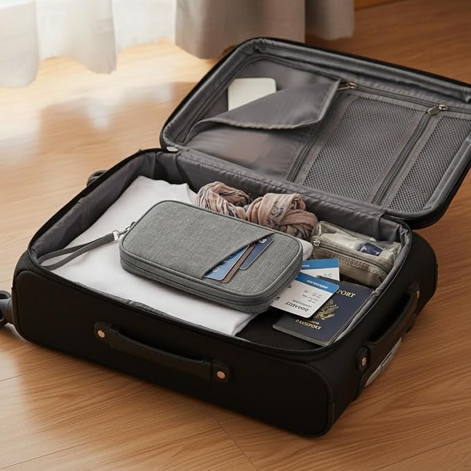 Passport Wallet, Slim Oxford Cloth Travel Document Organizer with Card Slots for Airport Check-in (1 PC)