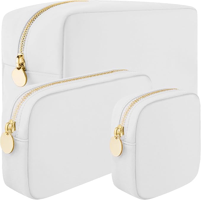 DANCOUR 3-Piece Makeup Bag Set – Mini, Small & Large Cosmetic Bags for Women & Girls, Cute Makeup Bag Set, Travel Toiletry Bags for Women, Makeup Organizer, Cosmetic Pouch, Travel Makeup Bags White