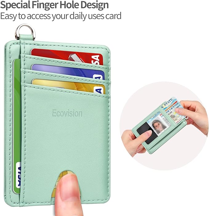 EcoVision Slim Minimalist Front Pocket Wallet, RFID Blocking Credit Card Holder Wallet with Detachable D-Shackle for Men Women