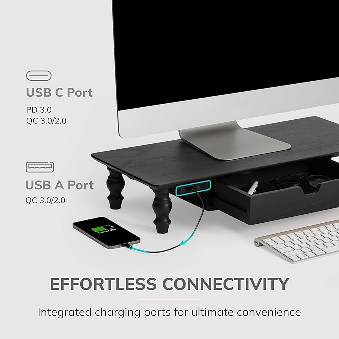 Anji Mountain Monitor Stand - Desktop Organizer & Laptop Riser, Ergonomic Monitor Riser, Space-Saving Monitor Stand for Desk, Durable Construction, Easy Assembly, Ideal for Home & Office,Black