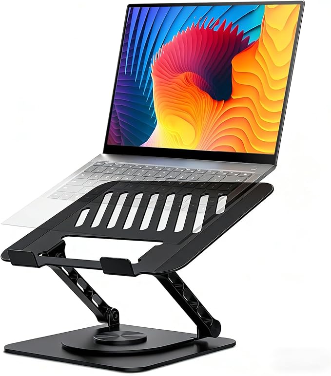 Adjustable Laptop Stand with 360 Rotating Base, Computer Stand for Laptop Ergonimic Foldable Laptop Riser for Desk Compatible with MacBook Pro/Air Notebook up to 16 Inches, Black