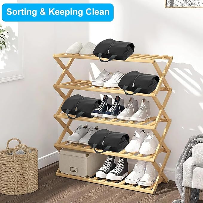 5Pcs Large Travel Shoe Bags Portable Travel Gifts Shoe Organizer with Zipper Closure, Waterproof Nylon Shoe Storage Organizer with Handle Travel Bags For Men and Women, Black