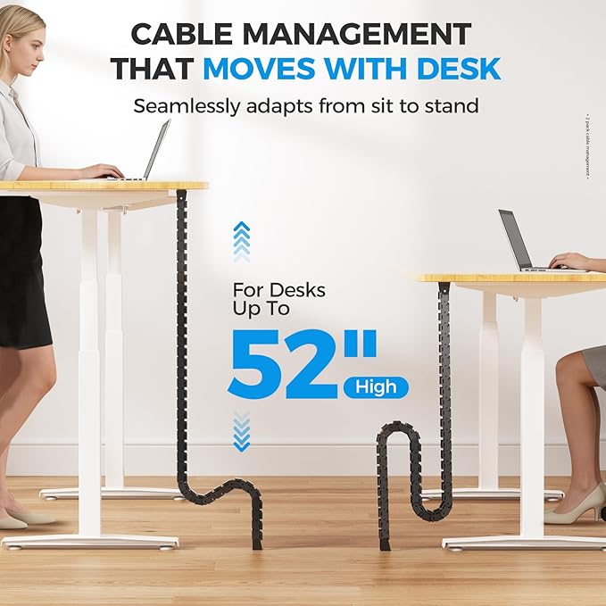 Cinati 52 Inch Vertebrae Cable Management, Black Under Desk Vertebrae Cable Management Kit, Adjustable Length Wire Sleeve for Standing Desk, Cord Organizer for Office - 2 Way Mounting (Tape or Screw)