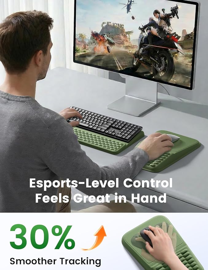 Vaydeer Keyboard Stand and Mouse Pad Set with Wrist Rest, Soft Memory Foam Wrist Support, Ergonomic Wrist Cushion for Desk, Relieves Carpal Tunnel Pain, Palm Hand Typing for Office, Gaming, Green