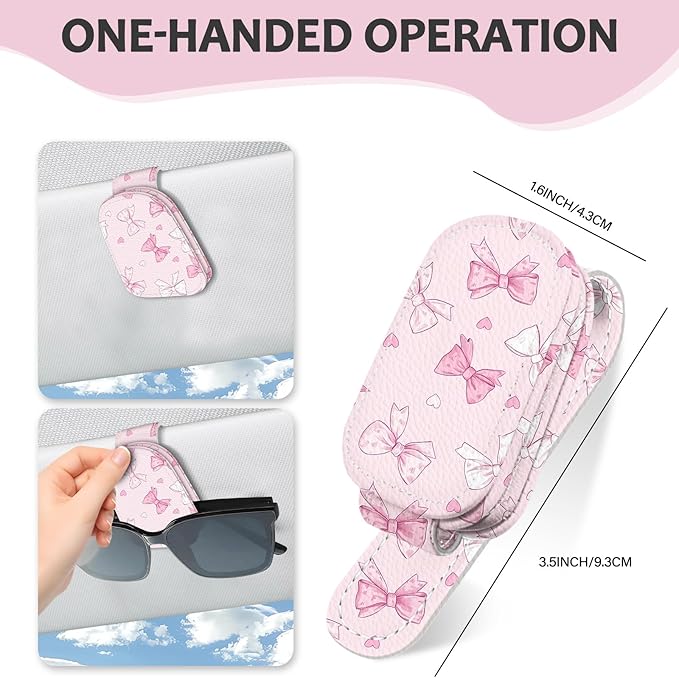 2 Pack Magnetic Leather Sunglass Holder, Universal Magnetic Car Eyeglass Hanger Clip for Different Size Eyeglasses, Car Visor Accessories (Bow)