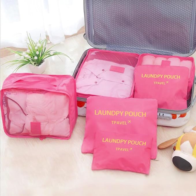 6 Set Packing Cubes for Travel Luggage Packing Bags Reusable Lightweight Suitcase Organizer Cubes Set for Travel Accessories (Rose Red)