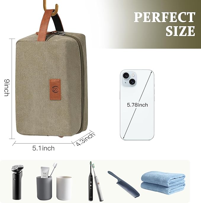 Janhavi Canvas Toiletry Bag for Men Waterproof, Personalized Engraved Initials & Wheat Ear, Toiletry Bag For Shower Caddy, Cruise Ship Essentials, Groomsmen Gifts, Men's Accessories (Olive Green E)