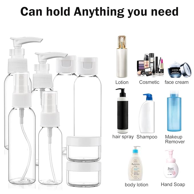 Cosywell Travel Size Bottles for Toiletries 15 Pack 2oz TSA Approved Toiletry Bottles Leak Proof Travel Kit for Women Men TSA Clear Toiletry Bag Shampoo Lotion Skincare Cosmetic Container(White)