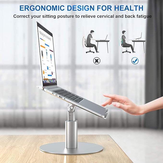 Adjustable Laptop Stand, Aluminum Laptop Riser, Multi-Angle Height Adjustable 360°Rotation Notebook Stand Desktop Holder Compatible with Mac MacBook Pro Air, Lenovo, Dell XPS, HP(10-17")