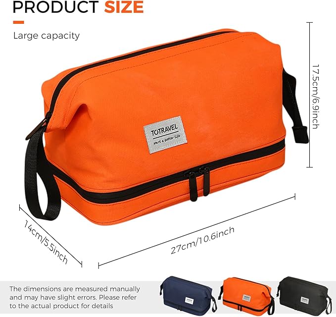 SINLAND Travel Toiletry Bag Water-resistant with Hanging Hook for Mens Large Packing with Waterproof Wet/Dry Compartment Travel Shower Bags Travel Toiletry Organizer Dopp Kit Shaving Bag