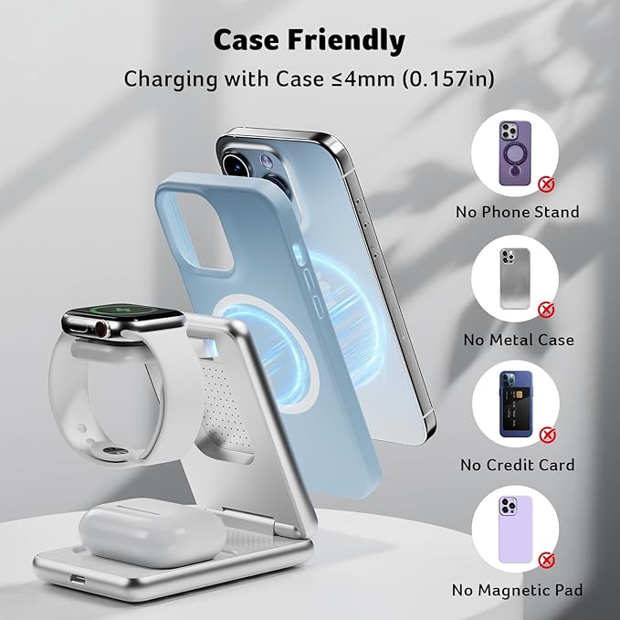 Acer 3 in 1 Charging Station for iPhone, Wireless Charger Stand,15W Fast MagSafe Charger for iPhone 17 16 15 14 13 12 Series-Apple Watch 11 10 9 8 7 6 5 4 3 2 SE and Ultra Series-Airpods 4 3 2 Pro