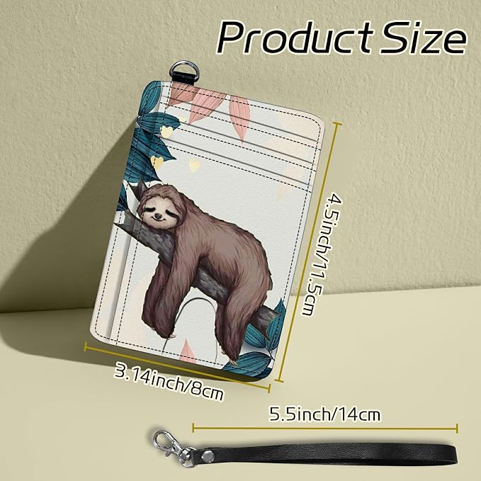 Small Travel Wallets, Sloth Slim Minimalist Front Pocket Wallet with Wristlet, RFID Blocking PU Leather Credit Card Holder with ID Window Change Purse for Men Women