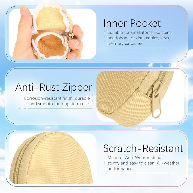 Keychain Pouch Coin Pouch Compact EDC Pouches Data Cable Organizer Earphone Earbuds Storage Zipper Case Bag with Clip on Hook for Mini Gear Bag, Change Wallet (Khaki)