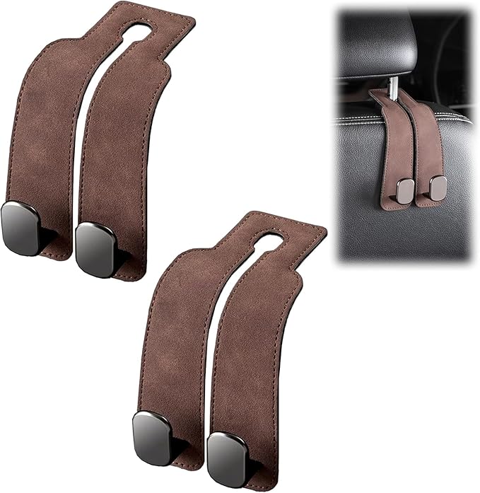 Headrest Hooks for Car,2026 New Two Hook Fur Leather Seat Back Headrest Hanger (2PCS-Brown)