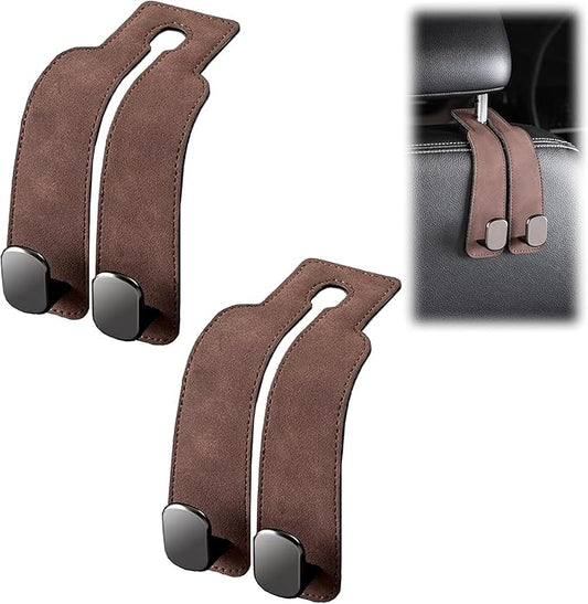 Headrest Hooks for Car,2026 New Two Hook Fur Leather Seat Back Headrest Hanger (2PCS-Brown)