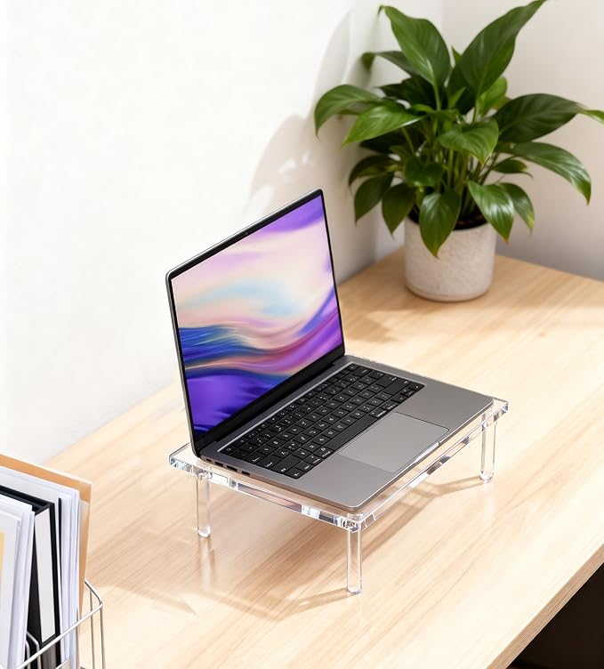 Jusalpha Acrylic Monitor Stand - 10mm Thickness Clear Platform - 14.5'' x 9'' x 3.4'' Desktop/ Laptop/ Monitor Riser Stand- for Laptop, Printer, Computer, Flat Screen LCD TV (1 Stand)