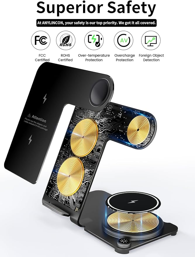 Wireless Charger, Aluminum Alloy 3 in 1 Wireless Charging Station for Apple iPhone/iWatch/Airpods,iPhone15 14,13,12,11 (Pro, ProMax)/XS/XR/XS/X/8(Plus),iWatch8/7/6/SE/5/4/3/2,AirPods 3/2/pro