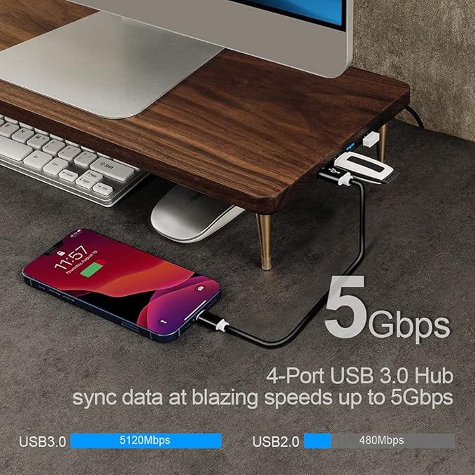 Monitor Stand with 4 USB Ports Walnut Wood Riser for iMac Laptop Computer Monitor ??A Sturdy Computer Stand to Elevate Your Screen and Reduce Eye Strain and Maintain Body Position