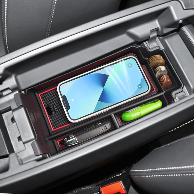 2021-2025 2026 Rogue Center Console Organizer for Nissan Rogue (S/SV/SL/Platinum/Rock Creek/Dark Armor), Durable ABS&Anti-Slip Rubber Console Tray Insert 2026 2025 Rogue Accessories (Red)