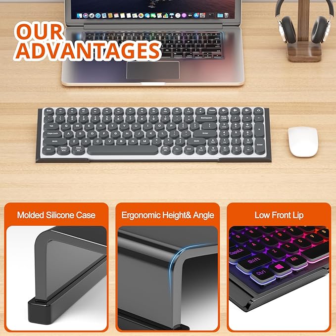 Richboom Computer Keyboard Stand Tilt PC Keyboard Stand Riser for Easy Ergonomic Typing, Acrylic Keyboard Tray Holder for Office Desk, Home, School, with Silicone Anti-Slip Case, Black