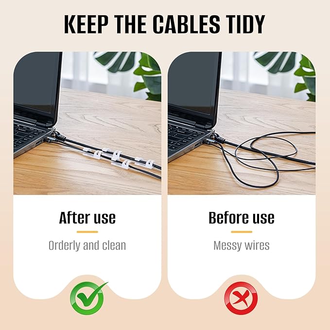 50 Pcs Self Adhesive Cable Clips,Upgraded Cable Management with Screw Hole,Strong Cord Organizer for Under Desk,Car,TV PC,Christmas Light Indoor/Outdoor-White S