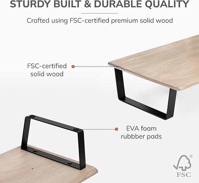 Anji Mountain Monitor Stand - Desktop Organizer & Laptop Riser, Ergonomic Monitor Riser, Space-Saving Monitor Stand for Desk, Durable Construction, Easy Assembly, Ideal for Home & Office,Biscotti