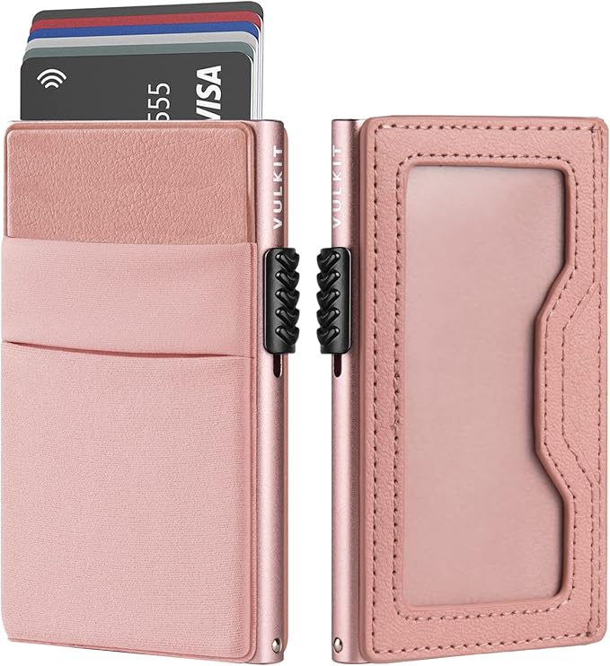 VULKIT Minimalist Wallet with ID Window & EDC Pocket Pop Up Card Holder RFID Blocking Slim Wallet Design for Airtag Cash Coins & Credit Cards