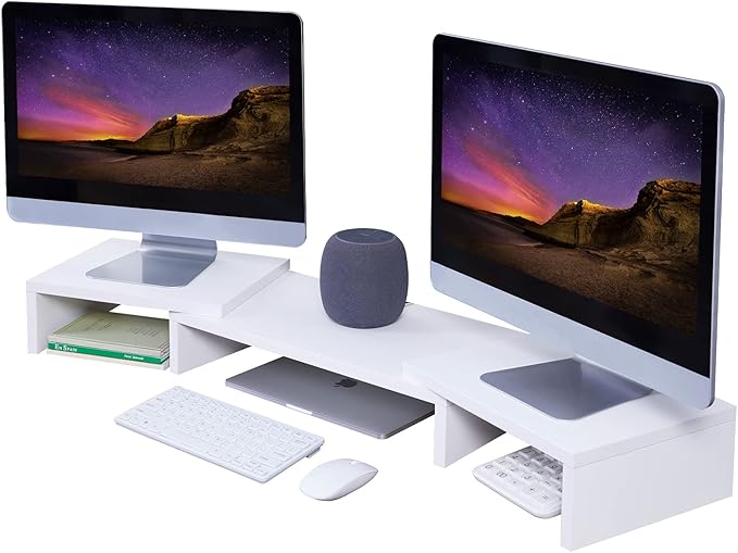 SUPERJARE Large Monitor Stand Riser, Adjustable Screen Stand for Laptop Computer/TV/PC, Upgrade Length Desktop Organizer - White