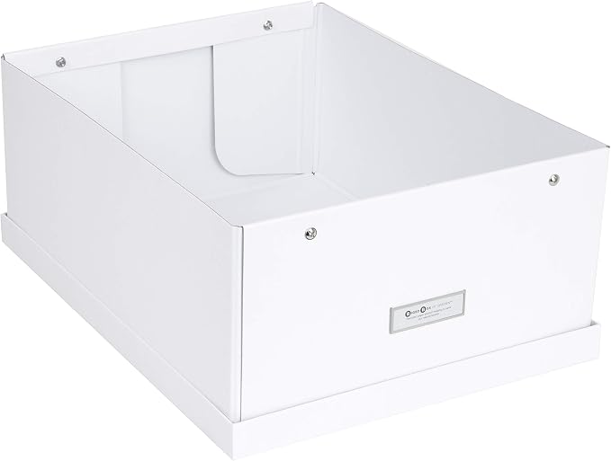 Bigso Box of Sweden Katrin Collapsible Storage Box with Labelframe for Easy Identification - Simple Assembly without Tools - Decorative Storage Boxes with Lids - 13.5in x 17.6in x 7.2in - White