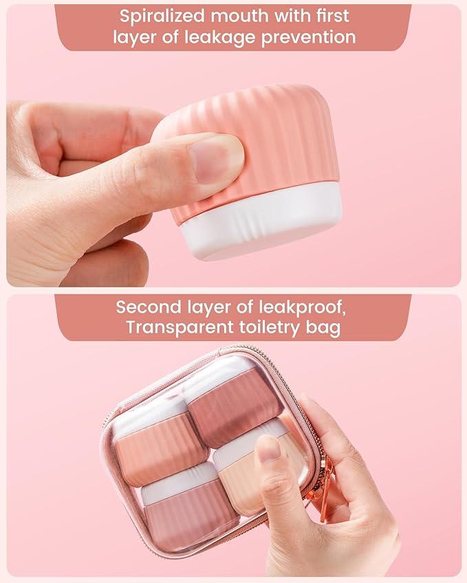 Mrsdry Travel Containers for Toiletries 4 Pack, Clear Hard Zipper Case, TSA Approved Travel Size Toiletries, With Clear Bag Leak Proof Silicone Jars, Creams Jars Carrying Small Items