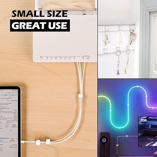 AGPTEK Ethernet Cable Clips, 100 PCS Adhesive Wire Clips, Flat Cord Clips Small Cable Holder Management for Home Wall Flat Ethernet Network Cord Organizer, Decoration Fairy Light Sticky Hooks, Clear