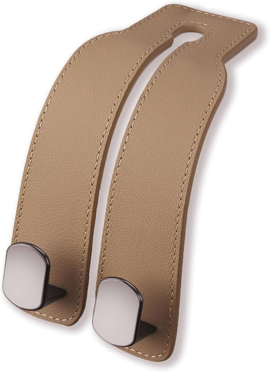 Jayanes Genuine Leather Car Purse Hook - Flexible Car Seat Back Storage Hook for Purses and Bags, Universal Headrest Hooks for Car, Upgraded Car Purse Holder Hanger for Head Rest (Beige-1 Pack)