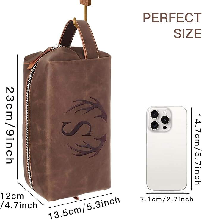 Personalized Travel Toiletry Bag for Men Initial Letter PU Leather Waterproof Shaving Bag for Toiletries Accessories Travel Essentials Storage Bags Fathers Day Birthday Gifts for Men (Y)