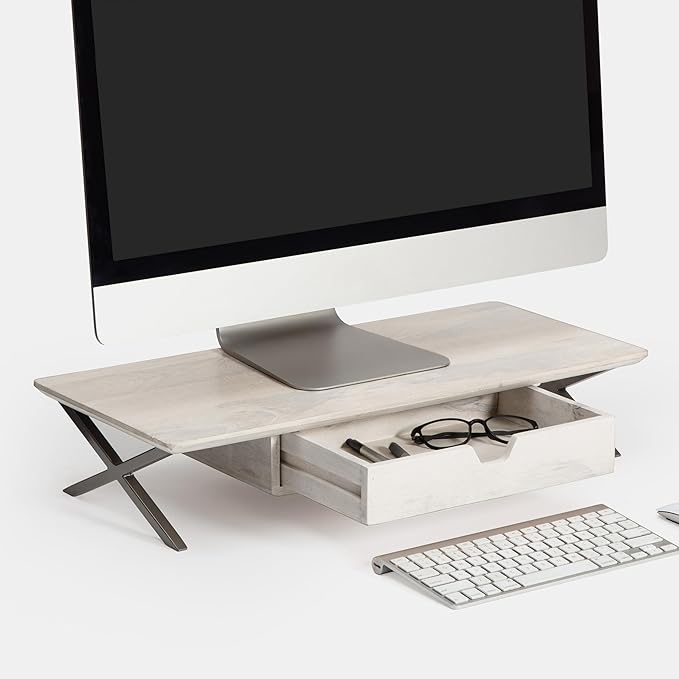 Anji Mountain Monitor Stand - Desktop Organizer & Laptop Riser, Ergonomic Monitor Riser, Space-Saving Monitor Stand for Desk, Durable Construction, Easy Assembly, Ideal for Home & Office,White Wash