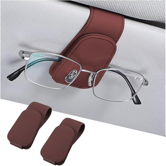 AICEL Sunglasses Holders for Car Sun Visor, Leather Eyeglasses Hanger Mounter, Magnetic Glasses Holder and Ticket Card Clip, Auto Interior Accessories Universal for SUV Pickup Truck