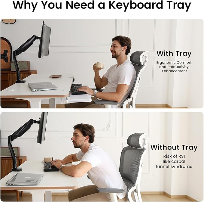 NearHub Large Keyboard Tray Under Desk Slide Out with Extra Sturdy C Clamp Mount System,26'' (30'' including Clamps) x11 Slide-Out Keyboard Drawer Under Desk for Typing,Keyboard Mouse Tray,White