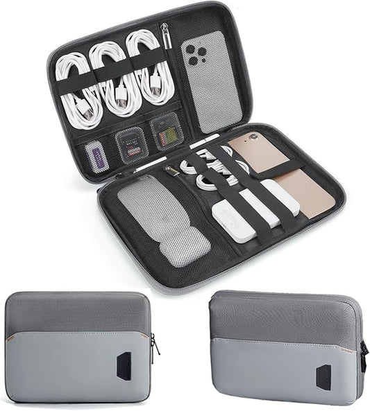 BAGSMART Electronics Travel Organizer Case for 10.2 Inch Tablets, Tech Pouch Essentials for Power Bank, SD Cards, Cord and Cable Storage Bag, Grey