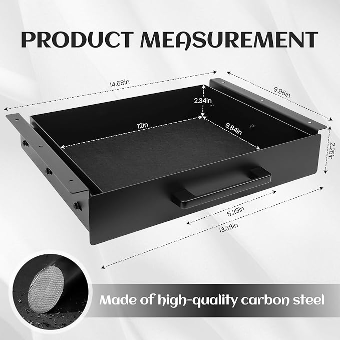 Under Desk Drawer Slide Out,Under Desk Shelf,Drawers for Under Desk,Home Office Storage Organizer, Black（12inch）