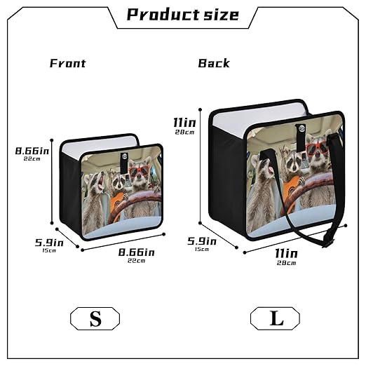 Funny Raccoon Driving Car Trash Can Animal Foldable Hanging Car Trash Bag Bin Auto Garbage Can Leak-Proof Car Organizer(Large)