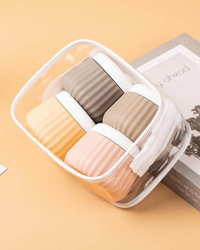 Mrsdry Travel Containers for Toiletries 4 Pack, TSA Approved Travel Size Toiletries, Travel Size Containers, With Clear Bag Leak Proof Silicone Jars, Travel Essentials Creams Jars Carrying Small Items