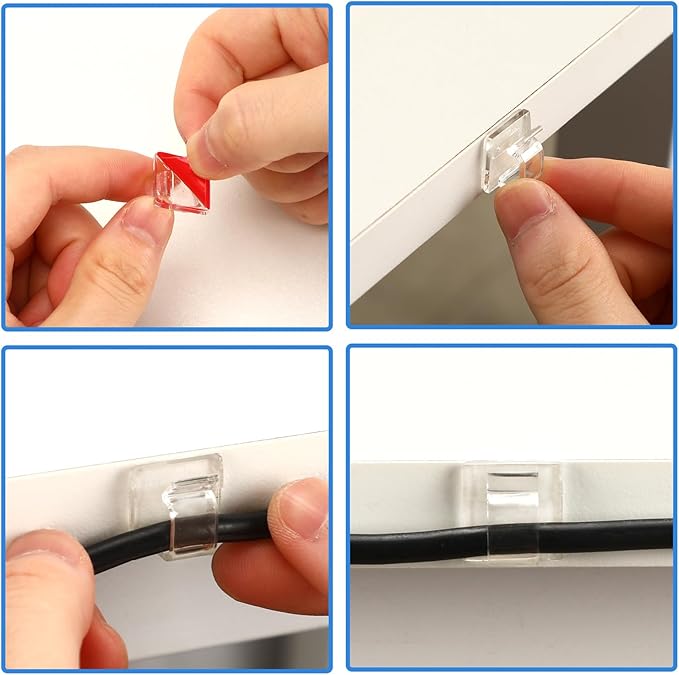 PETKNOWS 80 PCS Adhesive Cable Clips Christmas Clear Light Strip Mounting Clips Led Light Wire Holder Cable Clamp Organizer for Desk Outdoor Wall Cable