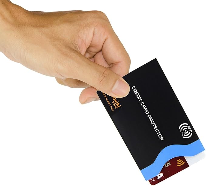 Boxiki Travel RFID Blocking Sleeves, Set with Color Coding, Navy Blue, Unisex Wallet, Protects Credit Cards and Passports